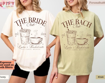 Luxury Comfort colors bachelorette custom non alcohol shirts, coffee tea bach shirts, bridesmaids custom shirts, bridal party custom shirts