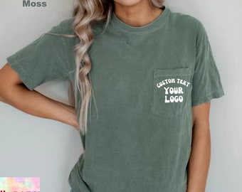 Custom Comfort Colors Shirts Front Back print, Custom pocket text Shirt, bachelorette custom pocket shirt, Personalized pocket gift shirt