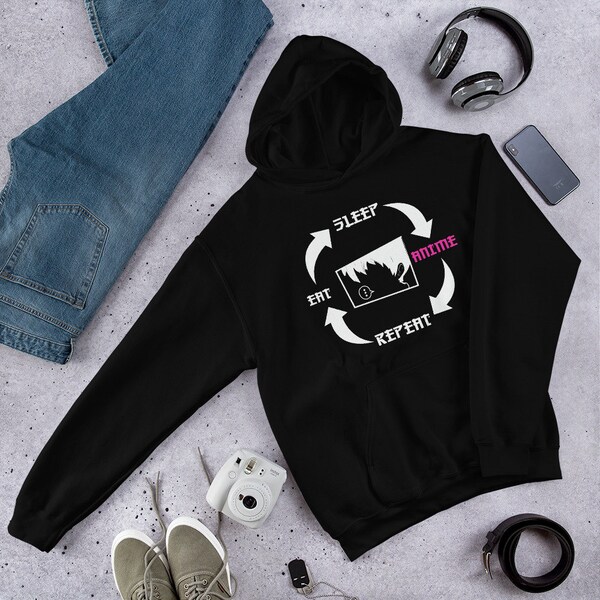 Eat, Sleep, Anime, Repeat! Hoodie | Stylischer Kapuzenpullover für Anime-Liebhaber