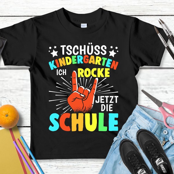 Lustiges T-Shirt "Tschüss Kindergarten - Ich rocke die Schule!" | Witziger Spruch