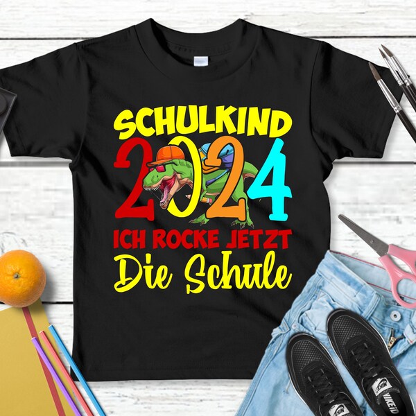 Lustiges T-Shirt "Schulkind 2024 - Ich rocke jetzt die Schule!" | Einschulungsgeschenk