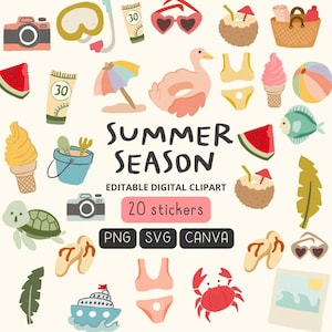 Summer season clipart vacations digital stickers digital clipart summer stickers nature clipart beach Prints GoodNotes Stickers PNG