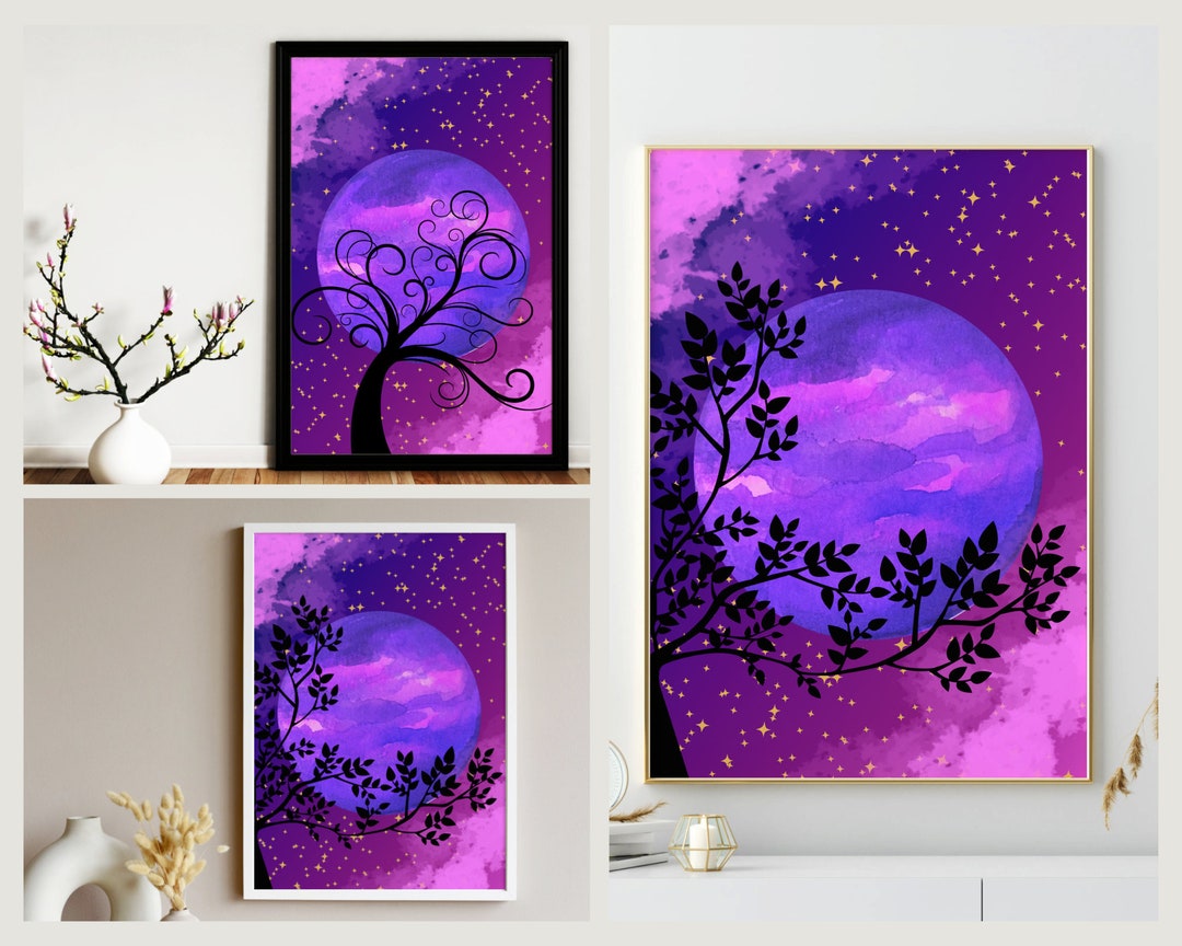 Set of 3 Ethereal Abstract Boho Art Prints, INSTANT Download, Moon and