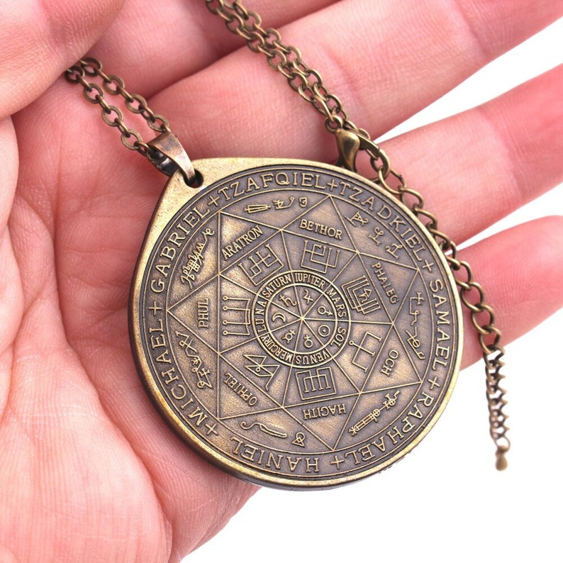 The Seal of the Seven Archangels, Antique Bronze Plated Round Pendant