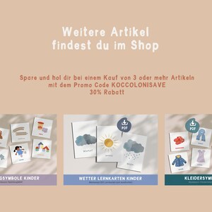 May include: Three printable PDF sets of educational flash cards for children. The first set features colorful illustrations of toys, the second set features illustrations of weather, and the third set features illustrations of clothing.