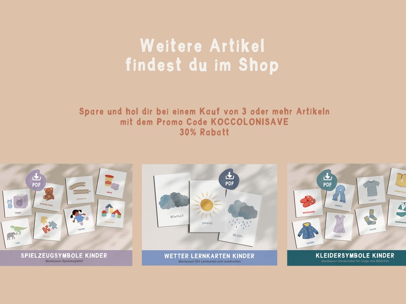 May include: Three printable PDF sets of educational flash cards for children. The first set features colorful illustrations of toys, the second set features illustrations of weather, and the third set features illustrations of clothing.