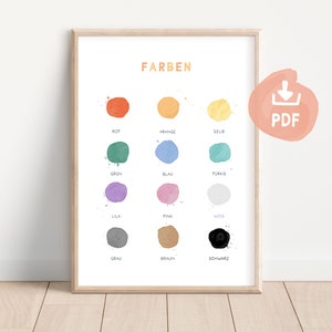 Lernposter Farben Montessori I Wanddeko Kinderzimmer I Boho Scandi | Digitaler Download PDF