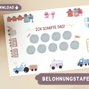子供報酬ボード PDF、デジタル報酬カード Boho Cars、モチベーション、励まし