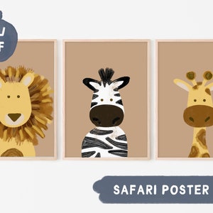 Poster Nursery Animals | Zebra, lion, giraffe | Animal Posters | Wall decoration children's room Safari I Poster Children Download