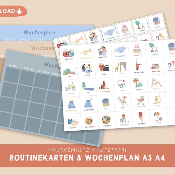 A3 A4 Wochenplaner Tagesroutine Kinder | Montessori Routine Kinder | Wochenablauf planen | PDF Digitaler Download