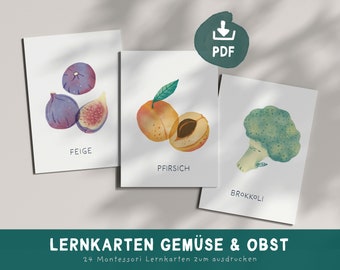 Flashcards Vegetables & Fruit | Montessori cards to print out | Learning through play | Digital Download