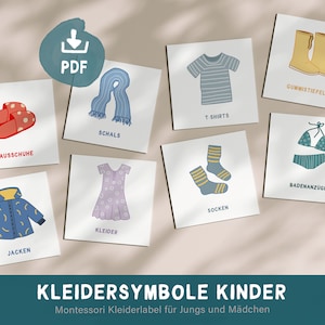 Kleiderschrank Etiketten Kinder, Montessori Organisation, Kleidungssymbole zum ausdrucken