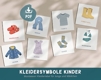 Wardrobe labels children, Montessori organization, clothing symbols to print out