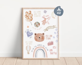 Affirmation posters for children Boho pictures | Poster affirmations for children | positive beliefs | gift for children | digital download
