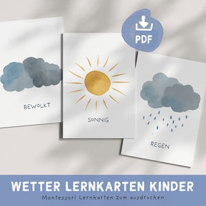 Lernkarten Montessori Wetter | Wetterkarten Kinder zum ausdrucken | Spielerisch Lernen | Digitaler Download