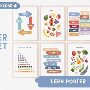 Lernposter SET Kinder deutsch | 6er SET Poster Kinderzimmer Monate Wochentage | PDF zum ausdrucken