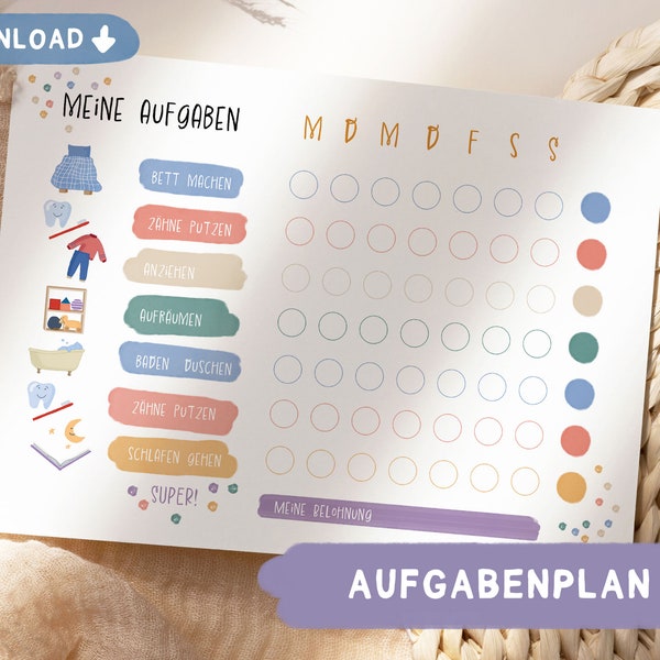 Aufgaben Tagesplan Kinder deutsch, Wochenplan Belohnungstafel, Aufgabenplan zum ausdrucken, PDF digitaler Download