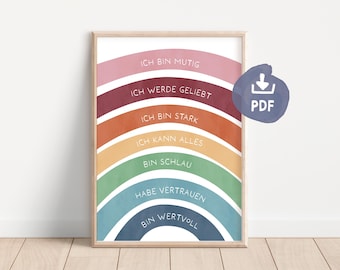 Affirmations children German rainbow | Poster affirmations for children | positive beliefs | gift children | digital download