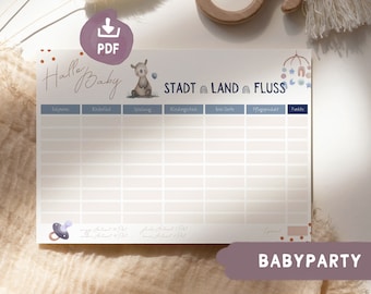 Baby city country river game, baby shower game german to print out,
