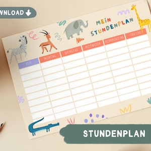 Printable Timetable Template for Kids | Timetable A4 School Safari | digital PDF