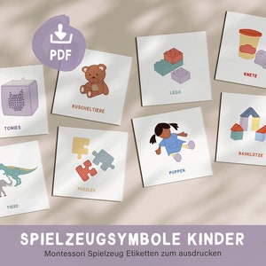 Toy labels children&#39;s room, Montessori organization, toy label to print out