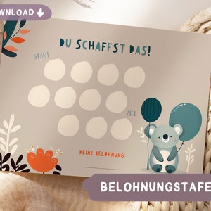 Belohnungstafel PDF Kinder, Koala, Digitale Belohnungskarte, Motivation, Mutmacher