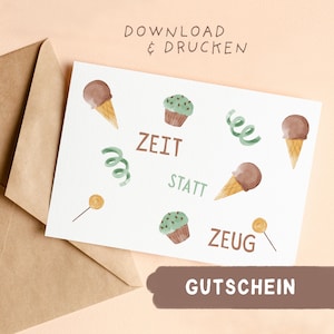 Voucher kinderen tijd in plaats van spullen | Kinderverjaardag | Ansichtkaart A5 of A6 Ijs | Digitale download om af te drukken