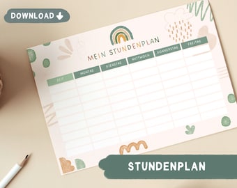Timetable children to print out, timetable A4 school boho, digital PDF