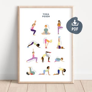Yoga poster for children | Children's yoga decoration for children's rooms | Yoga poses in German | Learning poster to print out | PDF digital download