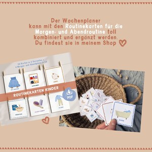 May include: A set of colorful routine cards for children, featuring illustrations of activities like getting dressed, brushing teeth, and taking a bath. The cards are printed on white paper and have a blue and white border. The text on the cards reads "Routine Cards for Kids" and "PDF Download".