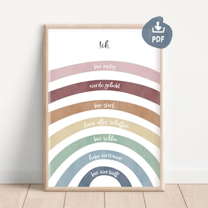Cartel de afirmación niños arcoiris | Afiche de afirmaciones para niños | creencias positivas | Regalo para niños | descarga digital
