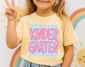 Youth Striped Kindergarten Comfort Colors® Tshirt, Matching Kindergarten Kid Tee, Girl's First Day of School, Elementary Back to School