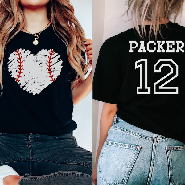 Camisa personalizada con número de béisbol, camisa personalizada de mamá de béisbol, camisa de aficionado al béisbol, linda camisa de corazón de béisbol, camisa de novia de béisbol