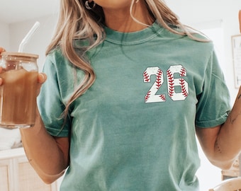 Custom Baseball Pocket Shirt, Baseball Comfort Colors , Personalized Baseball Number Shirt, Baseball Gift, Baseball Fan Tee, Sports Mom tee
