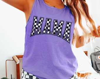 Checkered Mama Tank Top, Comfort Colors Mom Tank, Gift for Mom, Summer Mama Top, Trendy Mom Tank, Mother's Day Gift, Mom Beach Shirt