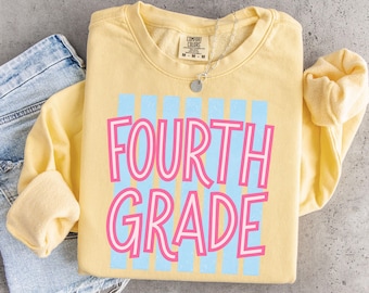Comfort Colors® Fourth Grade Striped Sweatshirt, Lightweight 4th Grade Teacher Sweater, Matching Team Teachers Gift, Teacher Appreciation