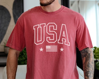 Men's USA Comfort Colors Shirt, 4th of July Tee, Fourth of July Shirt, Big USA Tshirt, Men's American Flag Shirt, Patriotic Shirt, Unisex