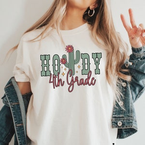 Howdy 4th Grade Teacher Shirt, Comfort Color Rodeo Teacher Shirt, Fourth Grade Teacher Team Shirt, Western Teacher Gift, Teacher Cowgirl Tee