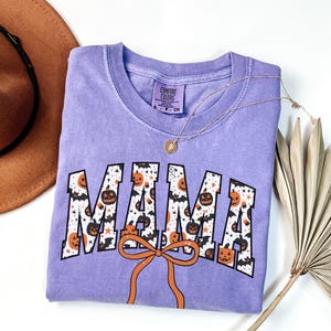 Comfort Colors® Halloween Mama Shirt, Preppy Pumpkin Mom T-Shirt, Cute Fall Mom Tee, Pregnancy Reveal, Gift for New Mom, Halloween Mommy