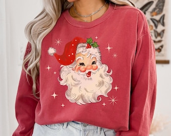 Vintage Santa Sweater, Comfort Colors Christmas Sweatshirt, Oversized Holiday Sweater, Retro Santa Crewneck, Christmas Party, Winter Shirt