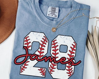Custom Baseball Number Shirt, Comfort Colors Baseball Tee, Personalized Baseball Player Shirt, Baseball Fan Gift, Sports Mom tee, Game Day