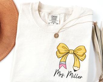 Personalized Teacher Shirt, Comfort Colors Teacher Tee, Custom Coquette Teacher Shirt, Cute Teacher Gift, Back to School, New Teacher Gift