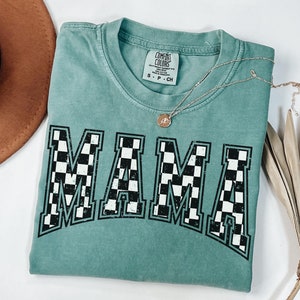Comfort Colors Checkered Mama Shirt Gift for Mom, Retro Mom Tee, Mother's Day Gift, Vintage Checkered Mama Tshirt, Varsity Mom Sweatshirt