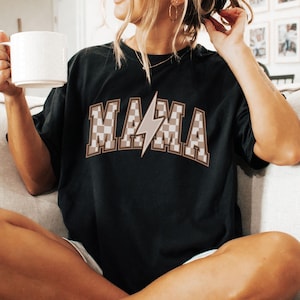 Comfort Colors Checkered Mama Shirt Gift for Mom, Retro Mom Tee, Mother's Day Gift, Vintage Checkered Mama Tshirt, Varsity Mom Sweatshirt