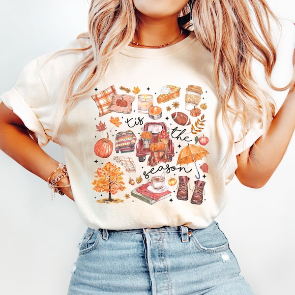 Comfort Colors Fall Shirt, Tis the Season Shirt, Fall Football Shirt, Women's Fall Shirt, Pumpkin Season, Fall Harvest Shirt, Autumn Doodle