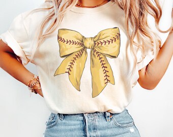 Softball Mom Shirt, Softball Comfort Colors , Softball Bow Shirt, Softball Gift, Coquette Softball Shirt, Sports Mom tee, Softball Fan Shirt