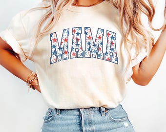 Mama 4th of July Comfort Colors Shirt, American Flag Mom Shirt, Pregnancy Reveal Shirt, 4th of July Tee, Womens Patriotic, New Mom Gift