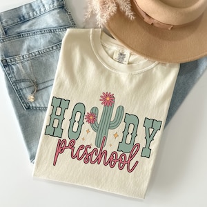Howdy Preschool Teacher Shirt, Comfort Color Rodeo Pre-K Teacher Shirt, Preschool Teacher Team Shirt, Western Teacher Gift, Teacher Cowgirl