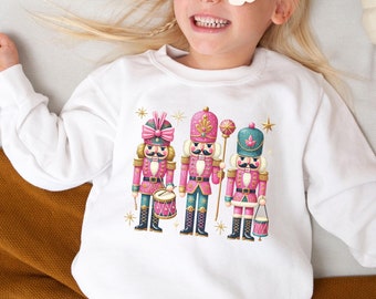 Nutcracker Youth Crewneck Sweatshirt, Girl's Pink Christmas Shirt, Holiday Kid's Sweater, Cozy Festive Youth Sweatshirt, Kid's Winter Wear