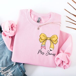 Personalized Teacher Sweatshirt, Custom Teacher Gift, Coquette Teacher Sweater, Teacher Name Shirt, Teacher Appreciation, Teacher Gift